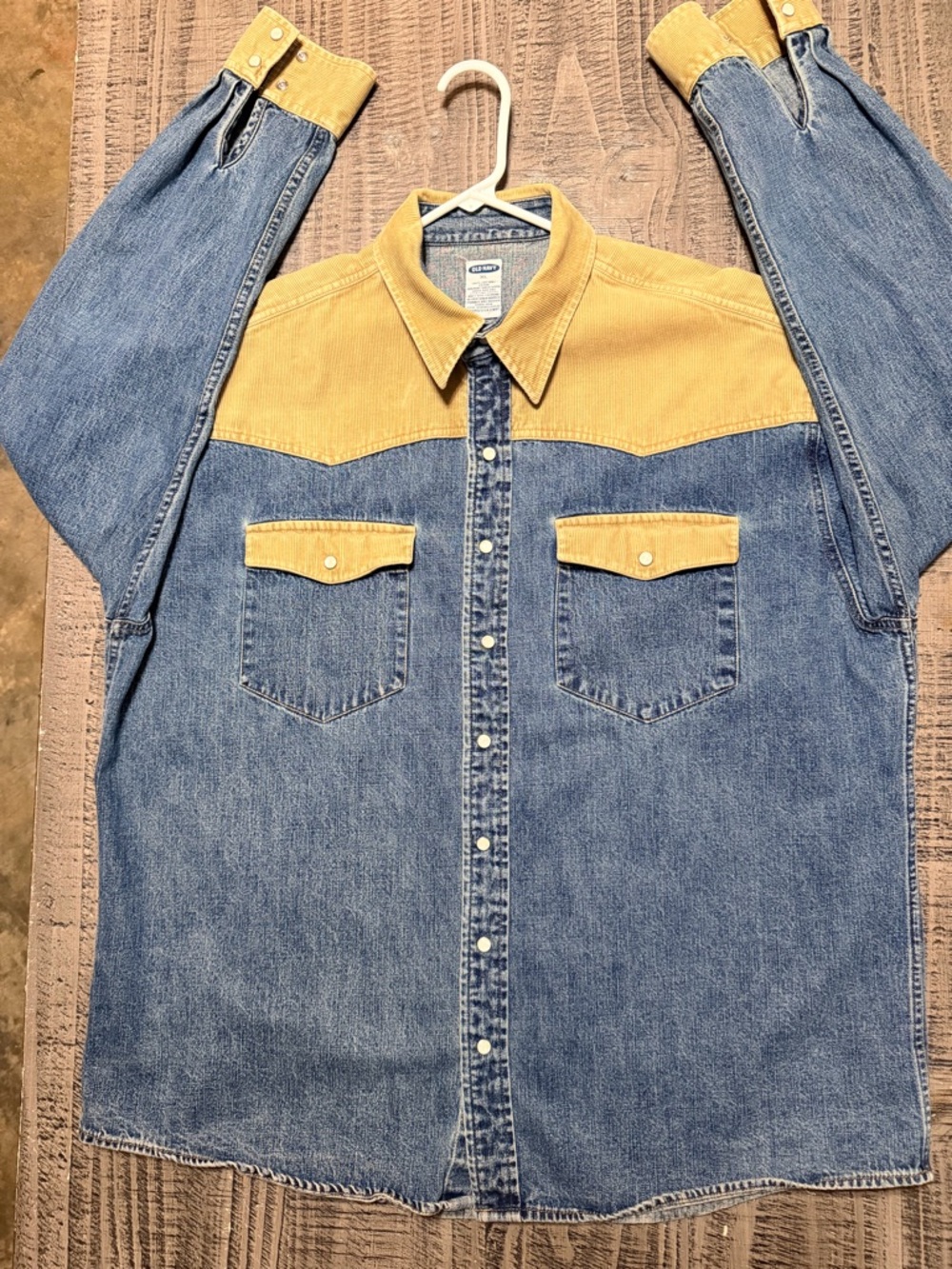 Old Navy Two-Tone Denim Western Shirt with Yellow Corduroy Yoke